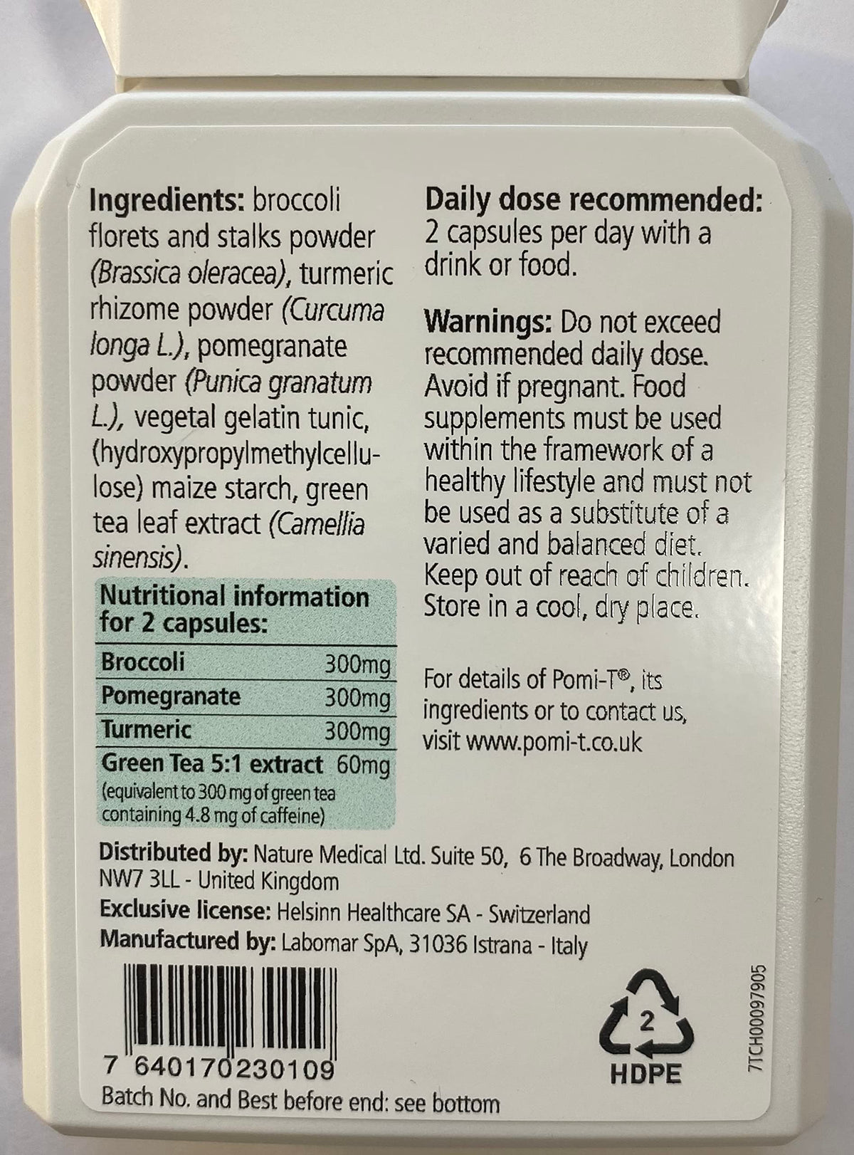 Pomi-T 60 Capsules 1.34 oz | Natural Broccoli, Turmeric, Pomegranate & Green Tea Formula