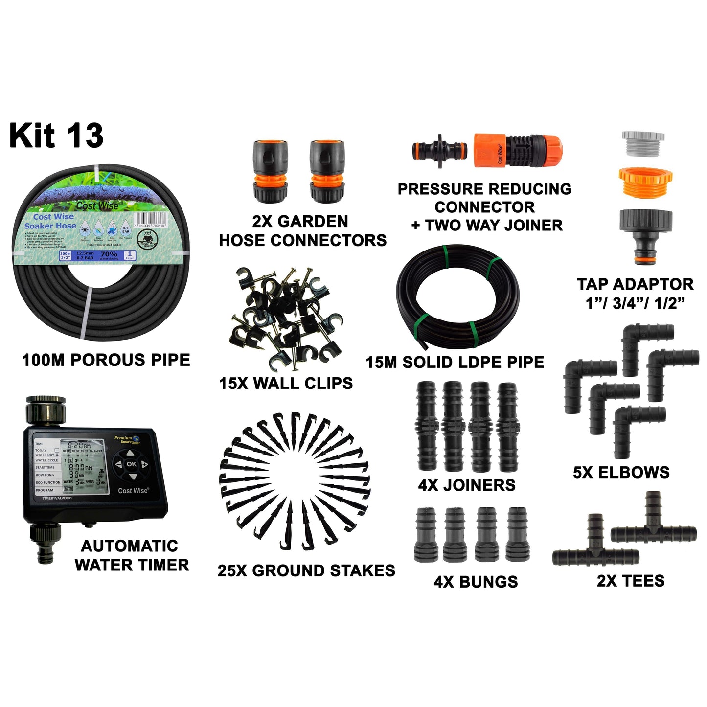 Porous Pipe Kit, POROUS-KIT13 Drip Irrigation Fitting Micro Watering System