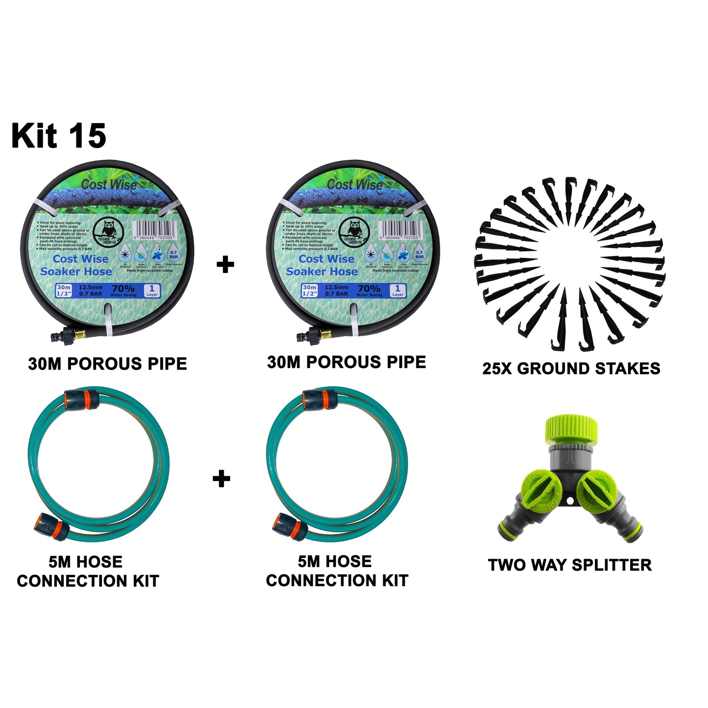 Porous Pipe Kit, POROUS-KIT15 Drip Irrigation Fitting Micro Watering System