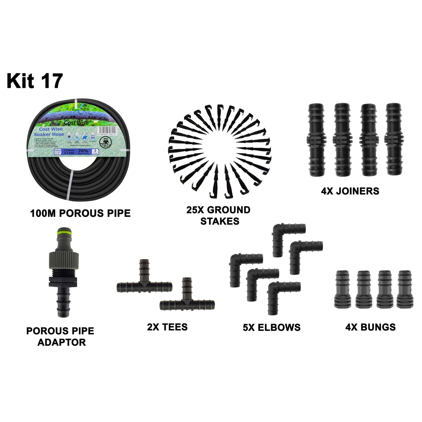 Porous Pipe Kit, POROUS-KIT17 Drip Irrigation Fitting Micro Watering System