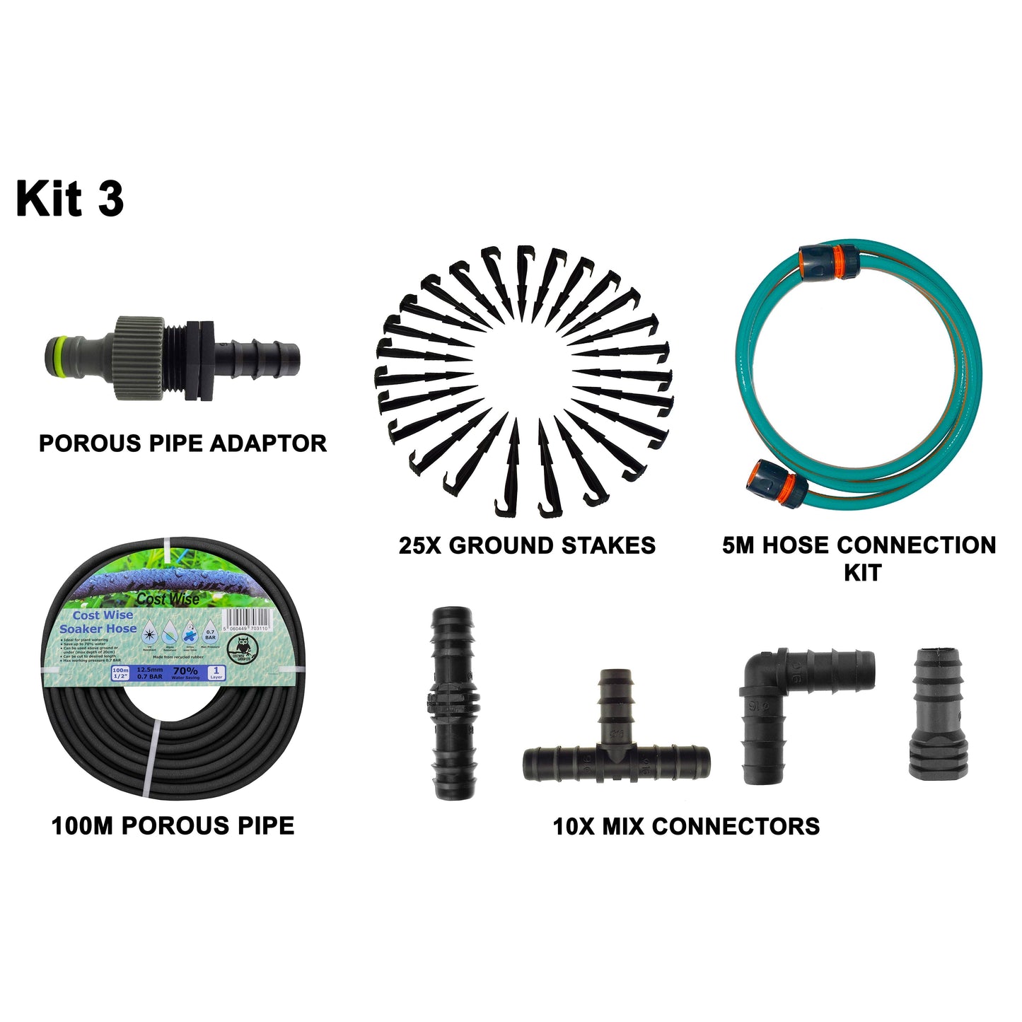Porous Pipe Kit, POROUS-KIT3 Drip Irrigation Fitting Micro Watering System