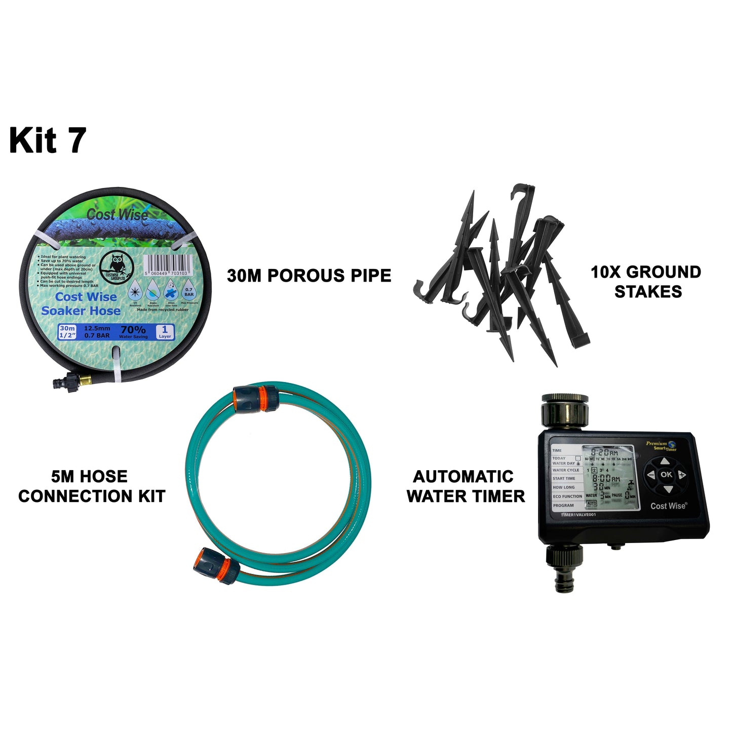 Porous Pipe Kit, POROUS-KIT7 Drip Irrigation Fitting Ground Pegs and Washers