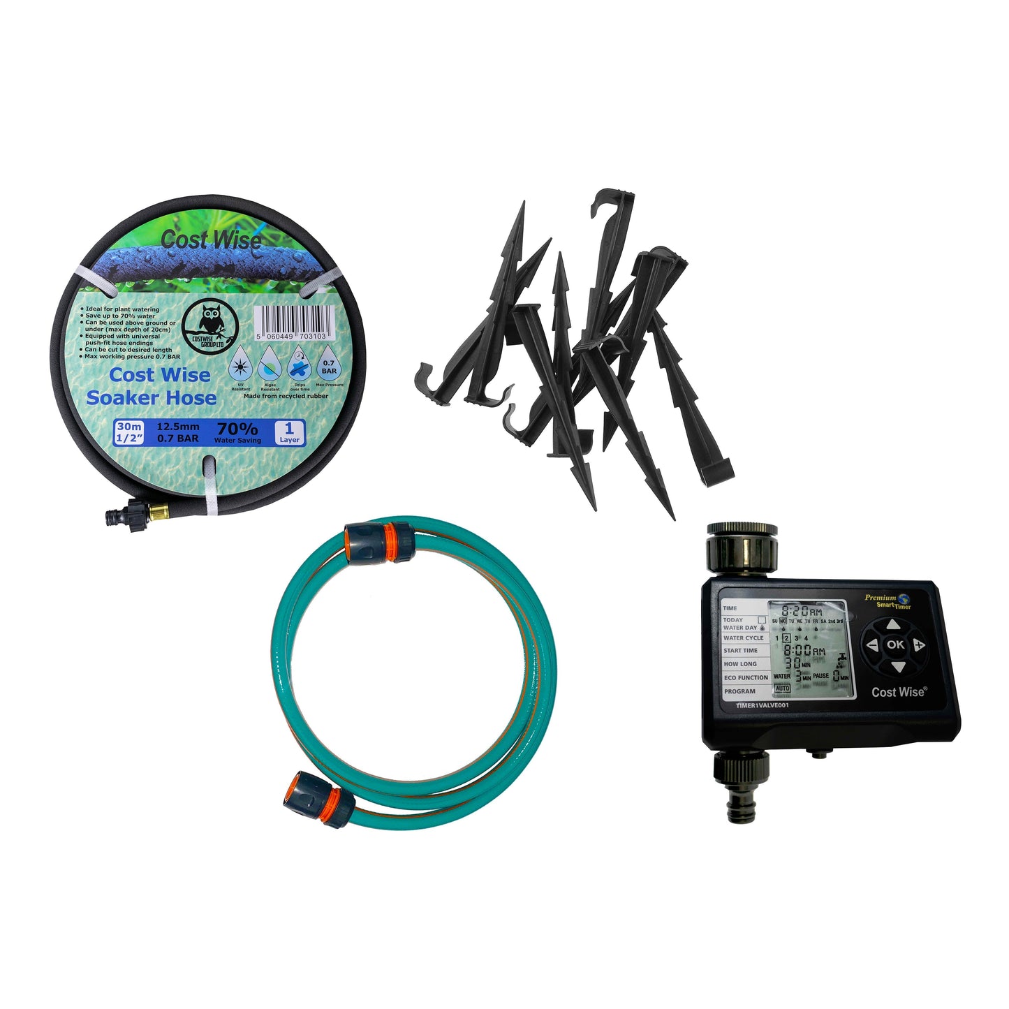 Porous Pipe Kit, POROUS-KIT7 Drip Irrigation Fitting Ground Pegs and Washers
