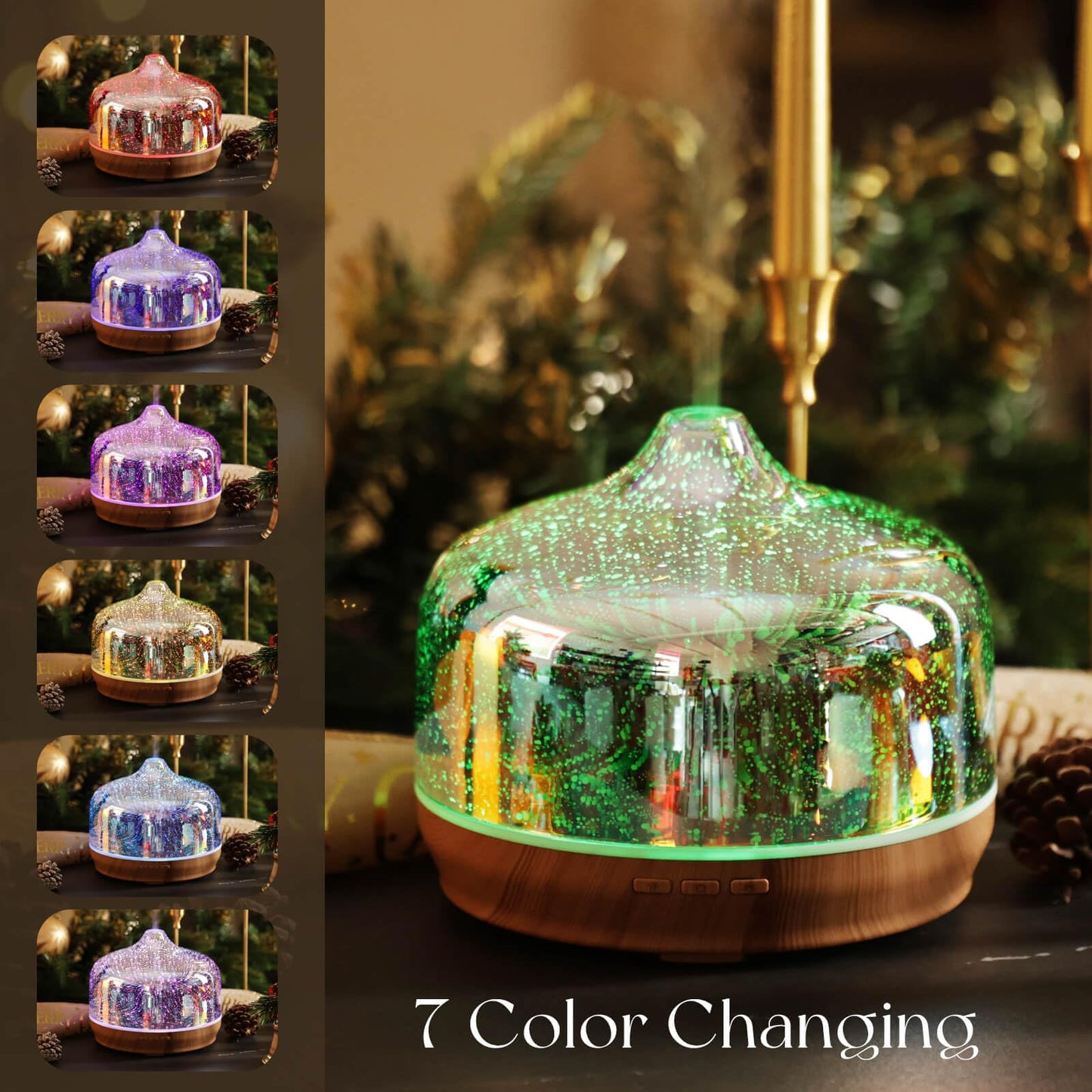 Porseme 500ml Essential Oil Diffuser – 3D Glass Ultrasonic Humidifier with Auto Shut-Off