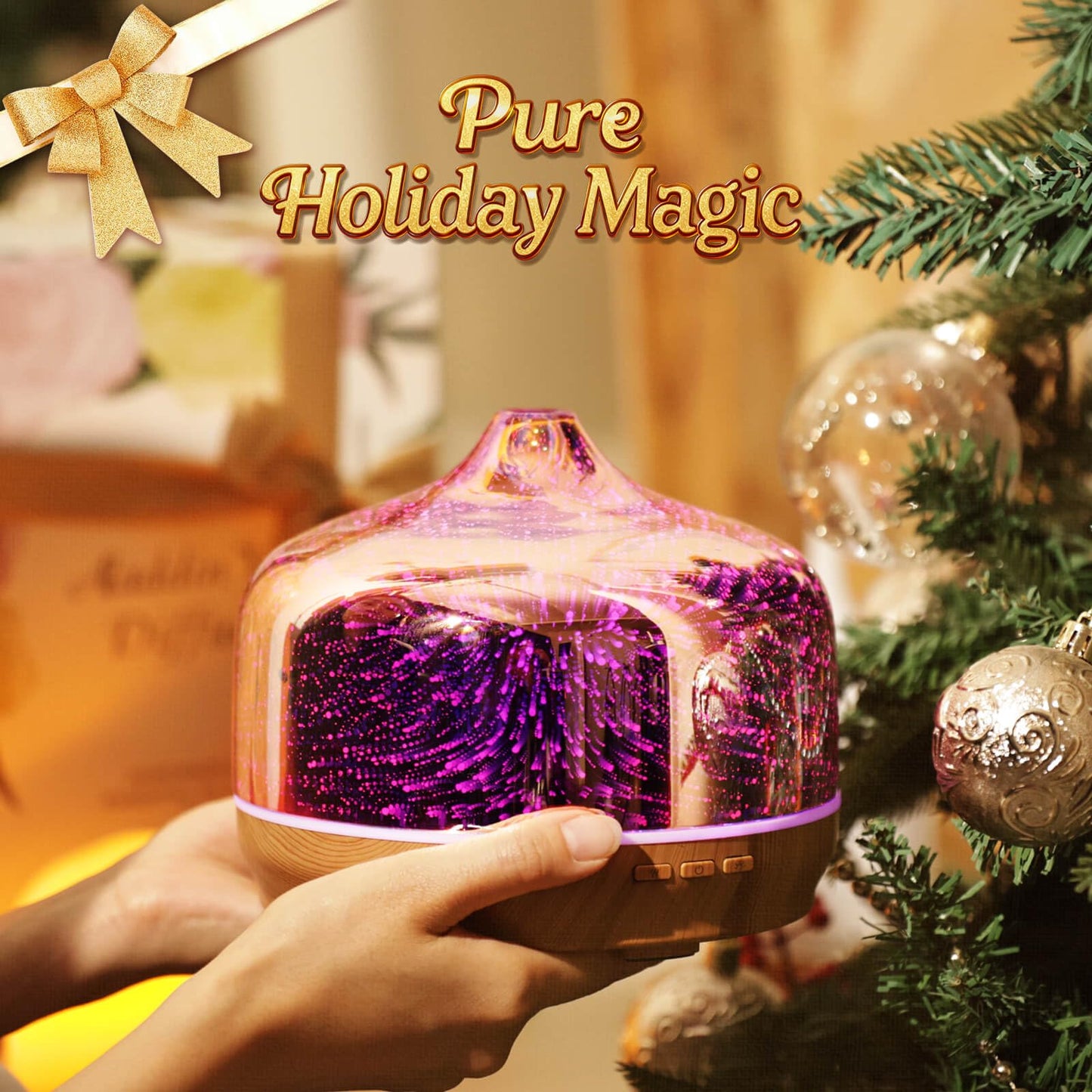 Porseme 500ml Glass Essential Oil Diffuser – 3D Firework Design, Ultrasonic Humidifier, Auto Shut-Off, BPA Free