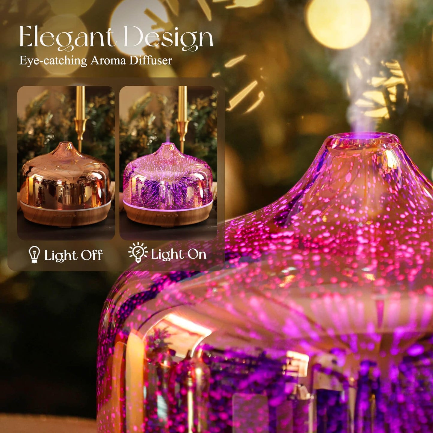 Porseme 500ml Glass Essential Oil Diffuser – 3D Firework Design, Ultrasonic Humidifier, Auto Shut-Off, BPA Free