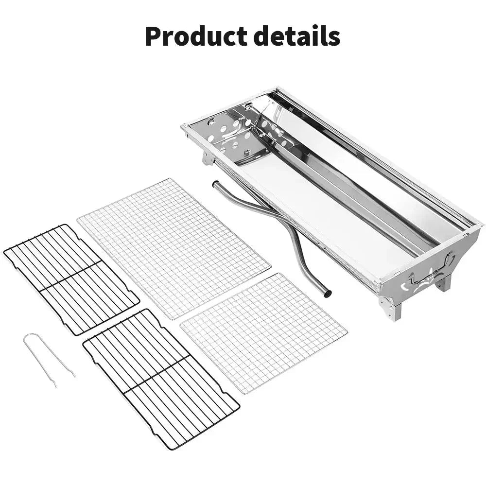 Portable Folding BBQ Grill – Large Stainless Steel Barbecue Stove Holder for Outdoor Cooking & Camping