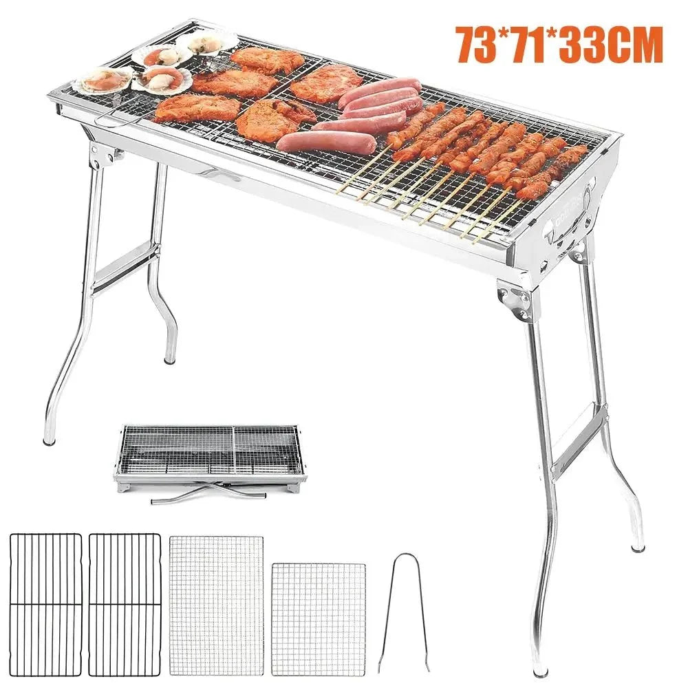 Portable Folding BBQ Grill – Large Stainless Steel Barbecue Stove Holder for Outdoor Cooking & Camping