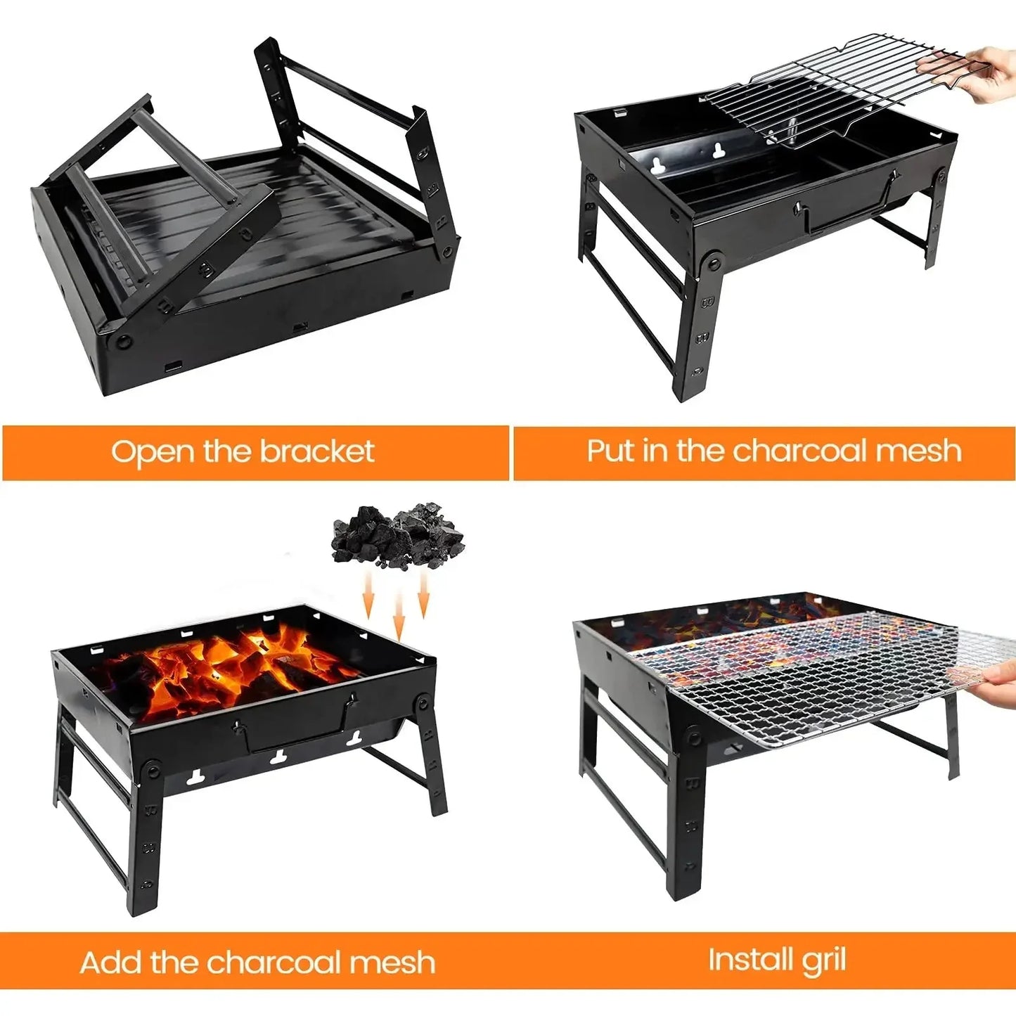 Portable Folding Charcoal BBQ Grill – Compact, Lightweight, Easy to Assemble & Carry – Ideal for Outdoor Cooking & Camping