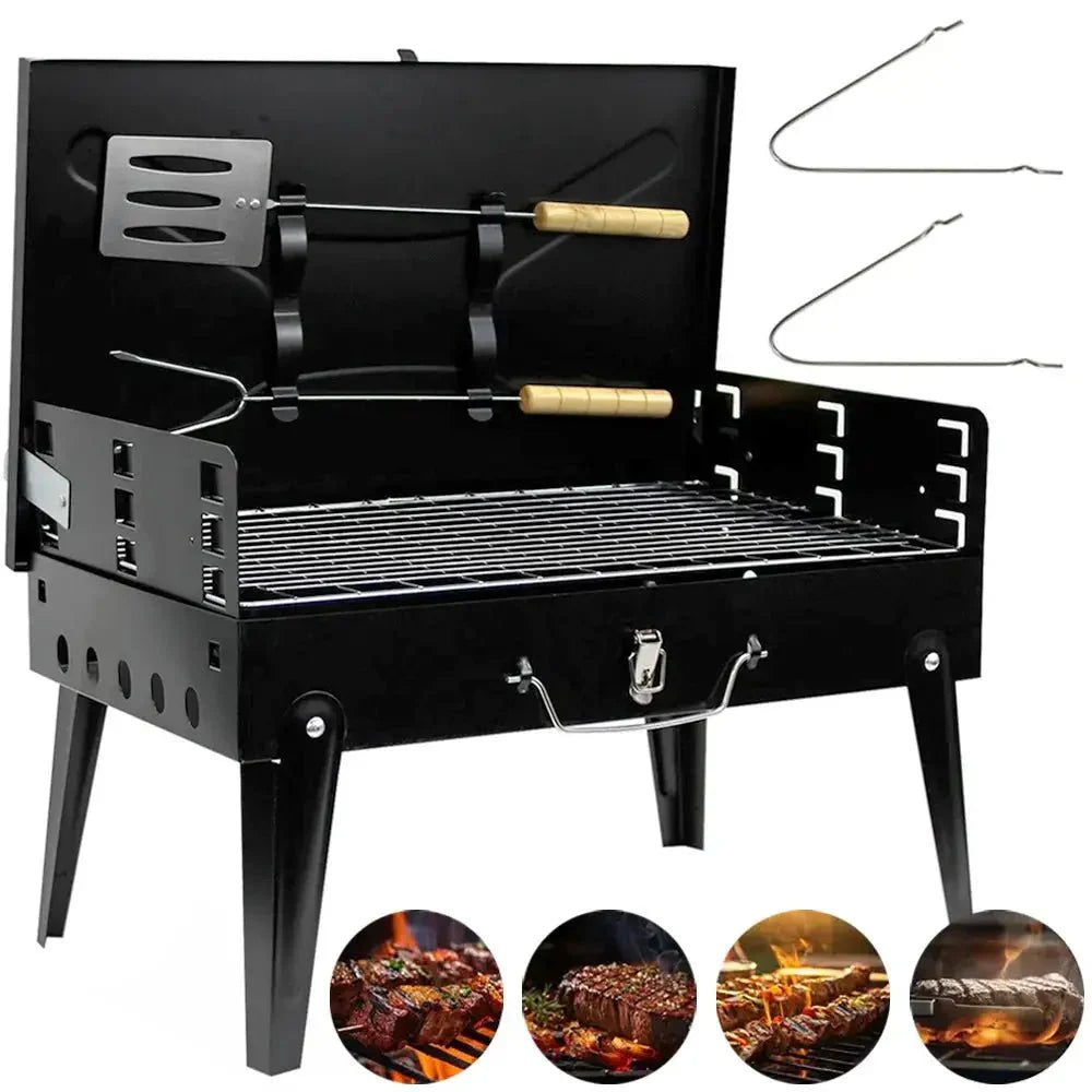 Portable Folding Charcoal BBQ Grill – Mini Barbecue Oven for Outdoor Cooking, Camping, Picnic & Beach