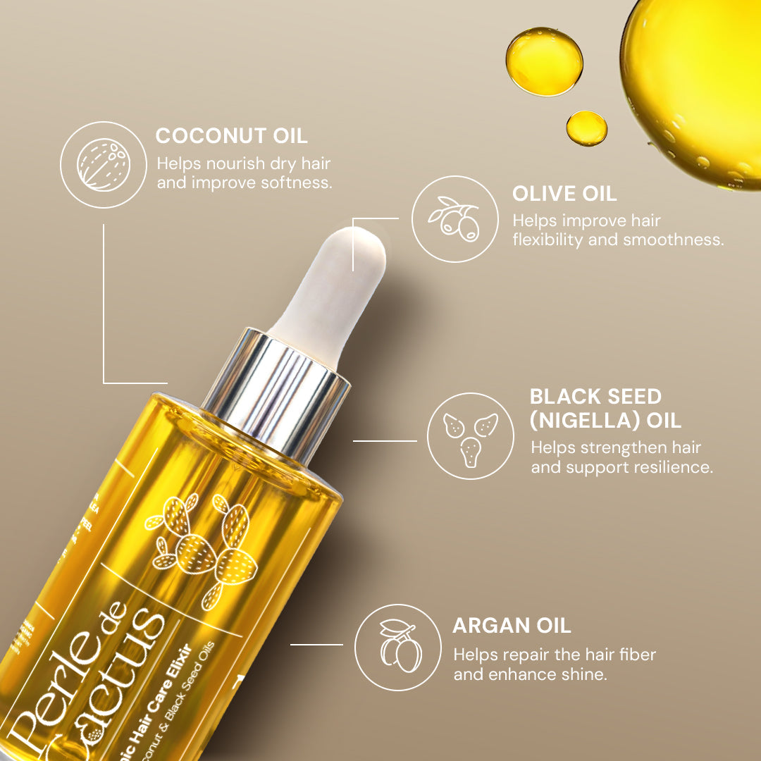 Perle de Cactus Organic Hair Elixir - Argan, Coconut & Black Seed