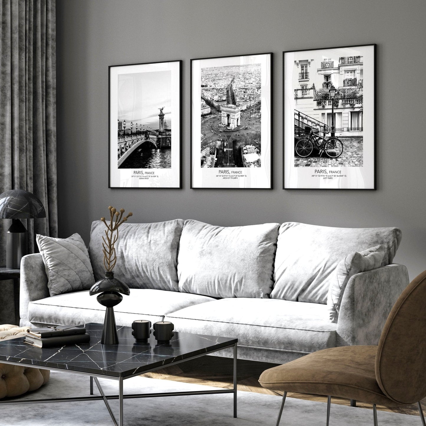 Posters for living room | set of 3 Paris wall art prints
