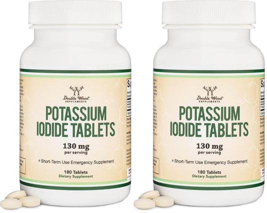 Potassium Iodide 130mg Tablets | 180 Count, 3-Month Emergency Supply | Double Wood (Pack of 2)
