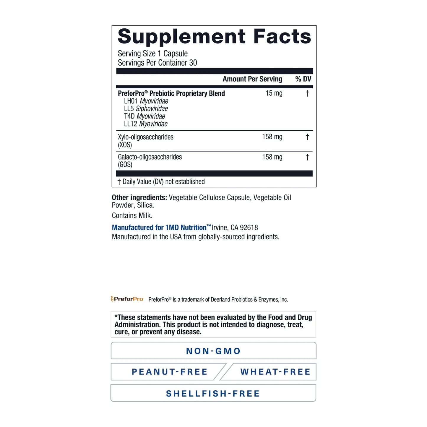 1MD Nutrition PreBioMD — Prebiotic with PreforPro | Healthy Digestion & Beneficial Bacteria