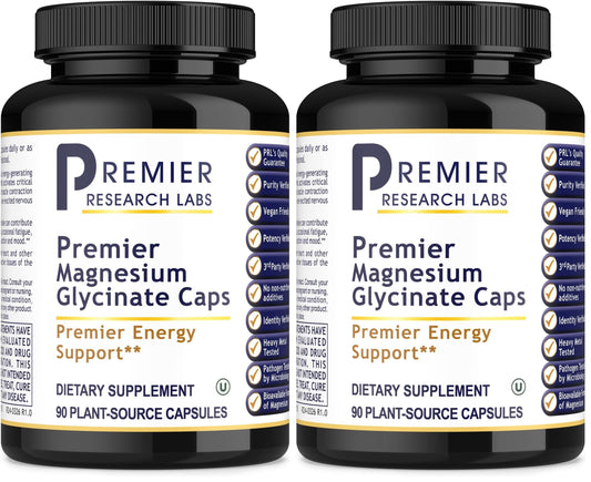 Premier Research Labs Magnesium Glycinate Supplement - High Absorption, Sleep Support, Vegan, 90 Capsules (Pack of 2)