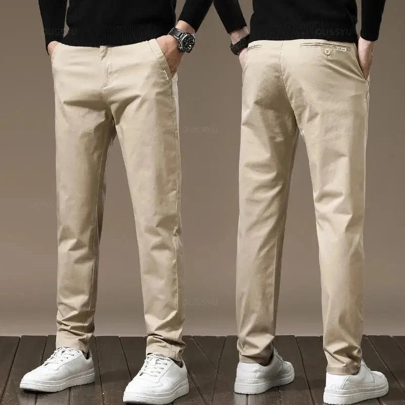 Premium Combed Cotton Men's Chinos | Business Casual Straight Fit Pants | Solid Color Gray Trousers