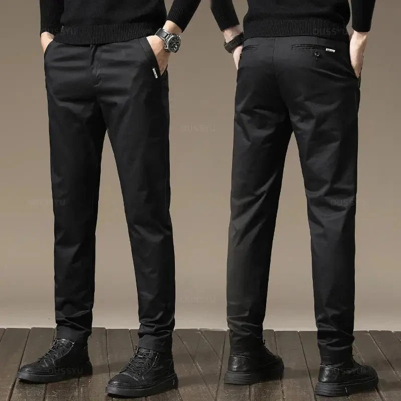 Premium Combed Cotton Men's Chinos | Business Casual Straight Fit Pants | Solid Color Gray Trousers