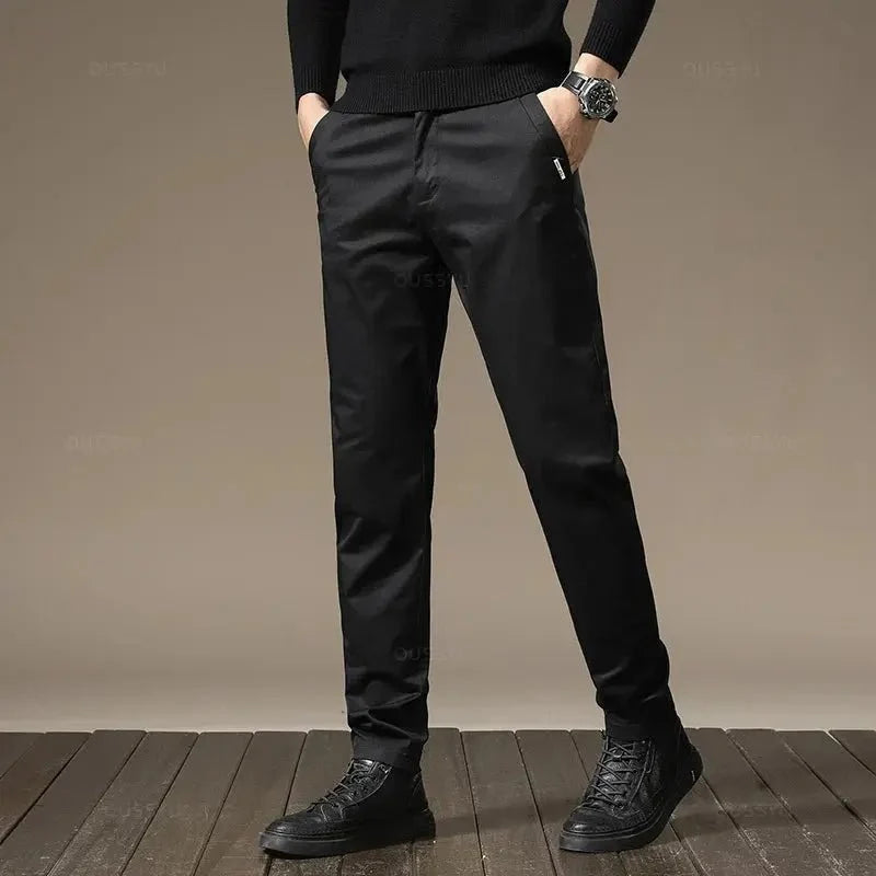Premium Combed Cotton Men's Chinos | Business Casual Straight Fit Pants | Solid Color Gray Trousers