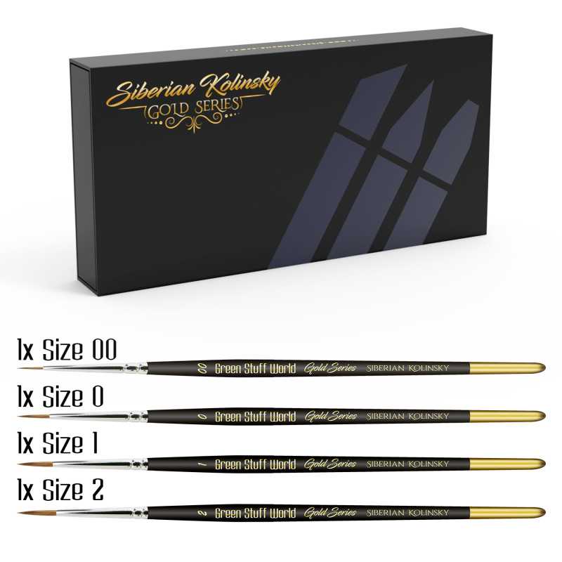 Premium Siberian Kolinsky Gold Series Paintbrush Set - 4pc | Green Stuff World