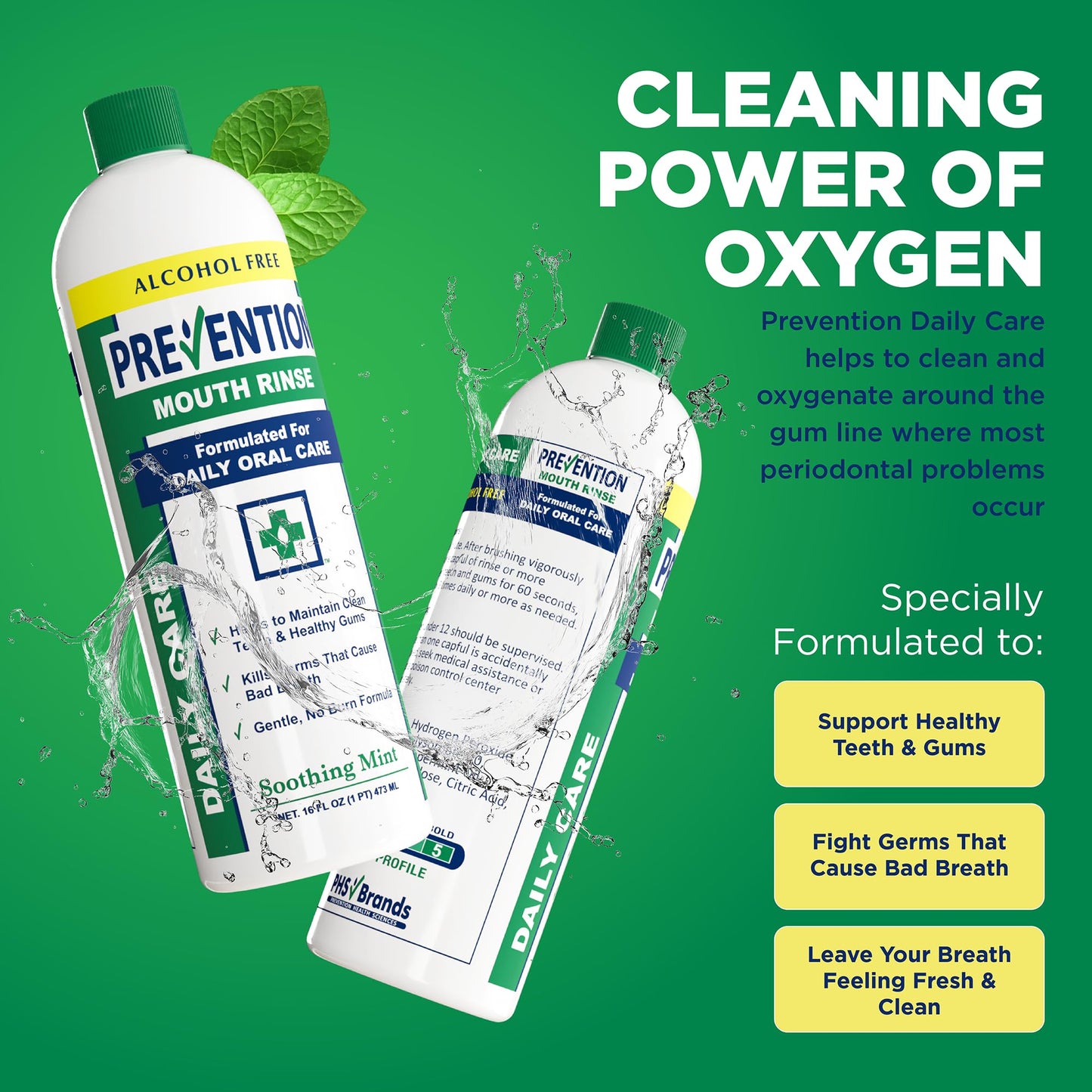 Prevention Daily Care Alcohol-Free Mouthwash – Hydrogen Peroxide Whitening, Fresh Mint, 16 oz (12 Pack)