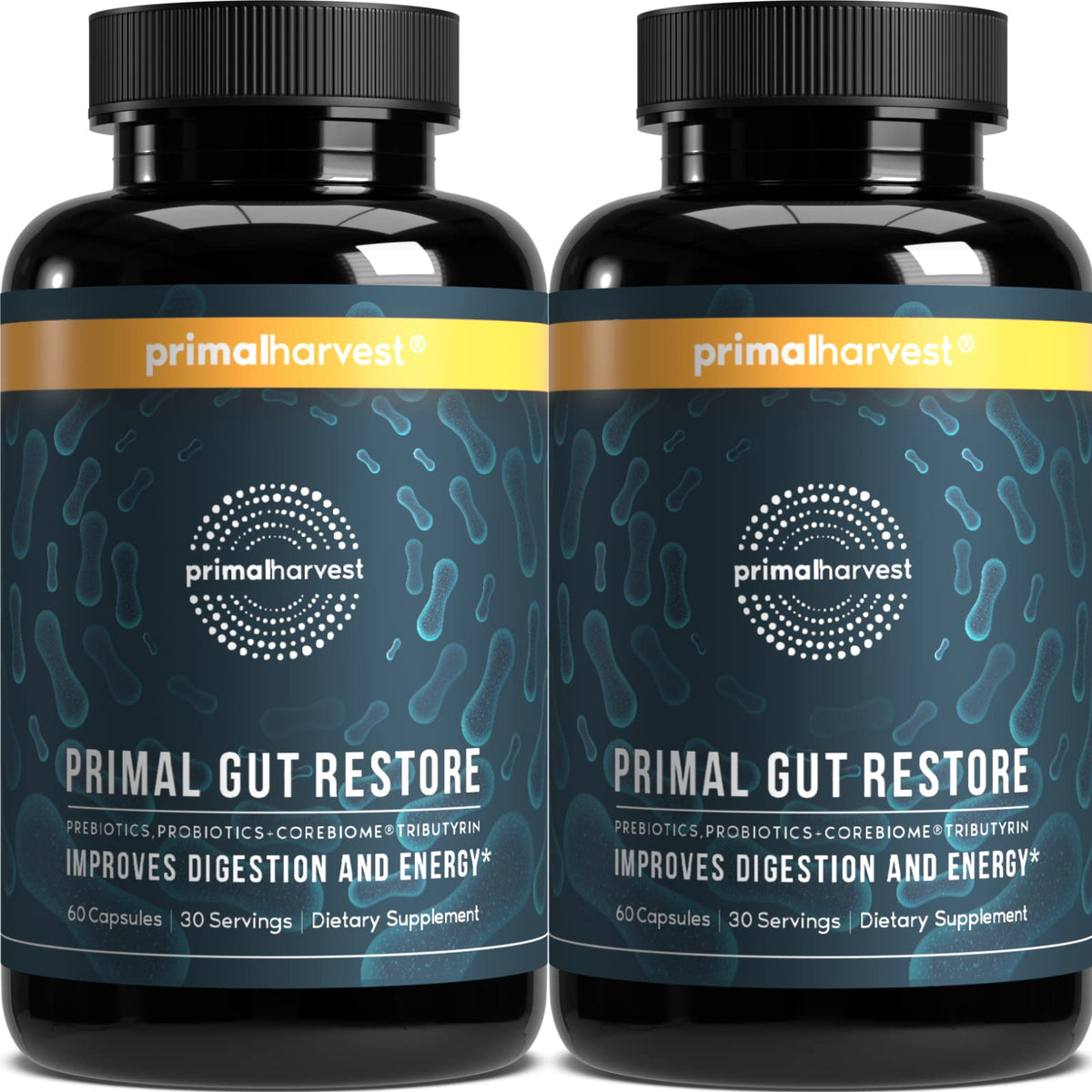 Primal Harvest 2 Pack Primal Gut Restore for Digestive Health | Prebiotics Probiotics Postbiotics (60 CT)
