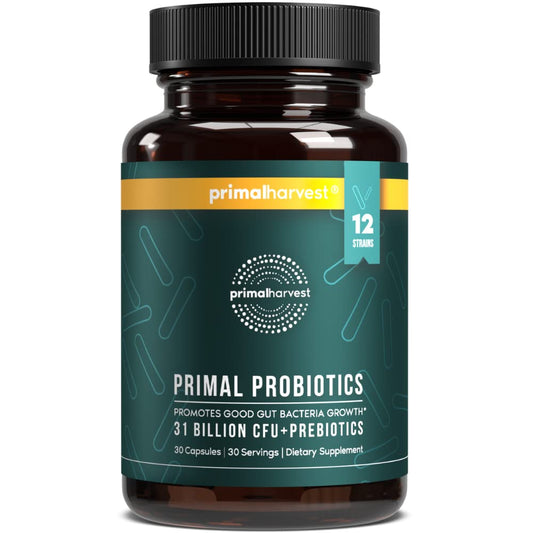 Primal Harvest Probiotics for Women & Men – Daily Probiotic Supplement, 12 Strains, 30 Capsules
