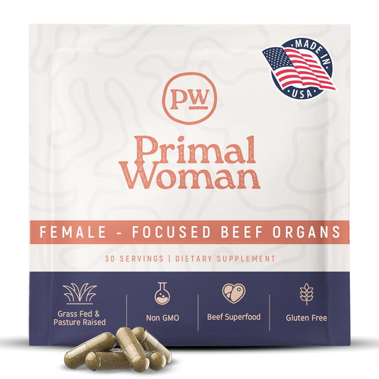 Primal Woman Beef Organ Capsules for Women — Grass-Fed Liver & Heart Support (60 Capsules)