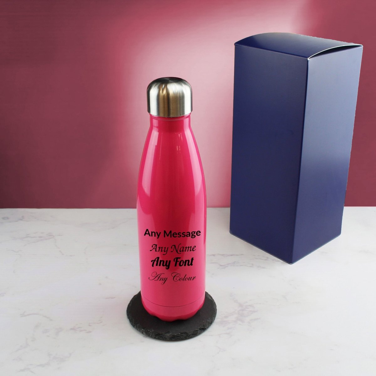 Printed Deep Pink Thermal Bottle, Any Message, Stainless Steel 500ml/17oz