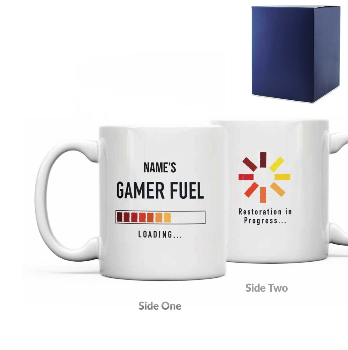 Printed Mug with Name's Gamer Fuel Design, Gift Boxed, Personalise with any name for any gamer