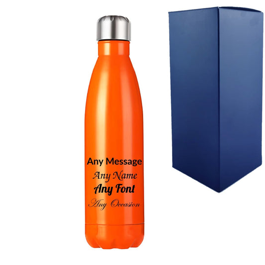 Printed Orange Thermal Bottle, Any Message, Stainless Steel 500ml/17oz