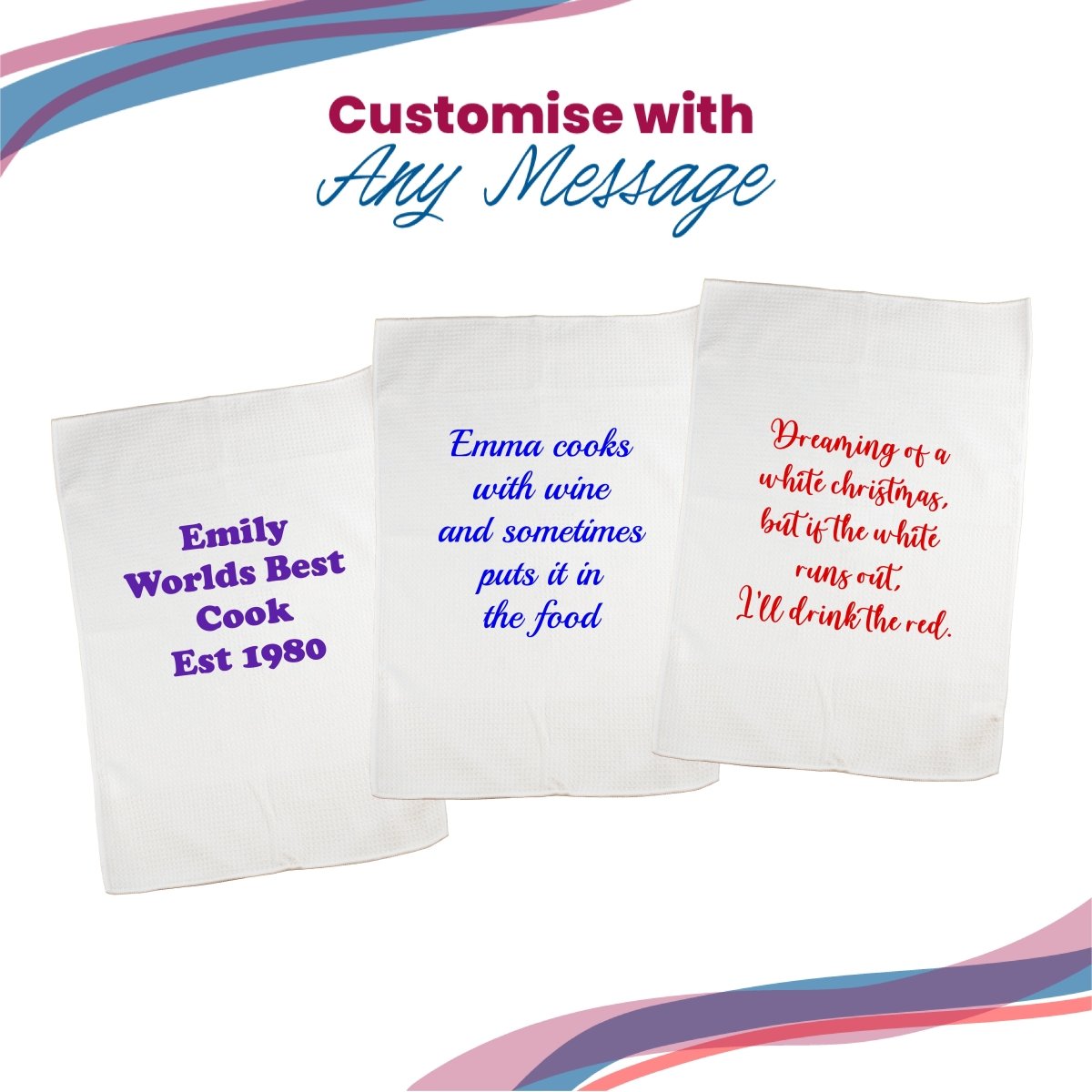Printed Tea Towel, Any Message,Any Font, Any Colour, Microfibre, 40x60cm