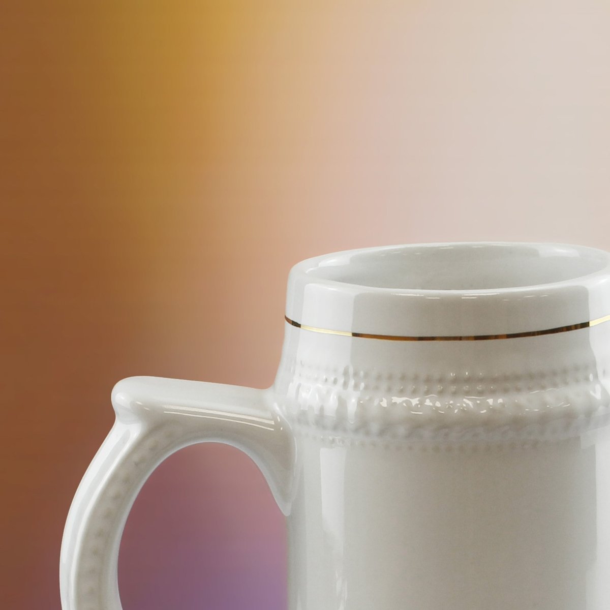 Printed White Ceramic Beer Mug, Any Message, Gold Rimmed, 22oz/560ml