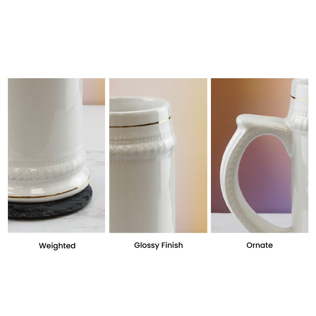 Printed White Ceramic Beer Mug, Any Message, Gold Rimmed, 22oz/560ml