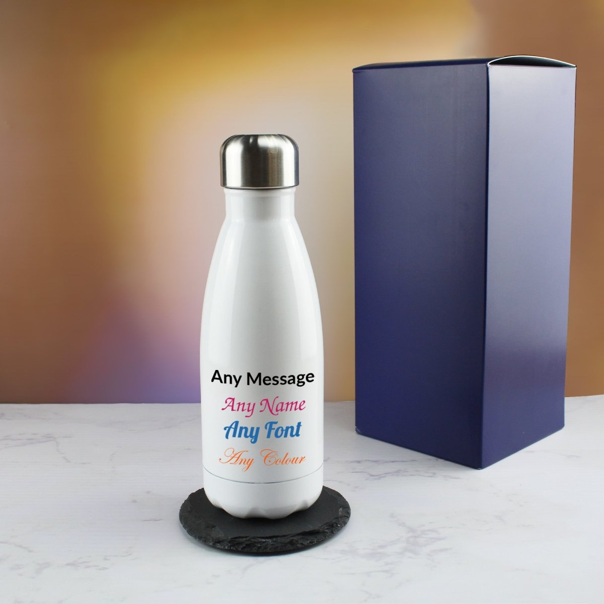 Printed White Thermal Bottle, Any Message, Stainless Steel 350ml/12.3oz