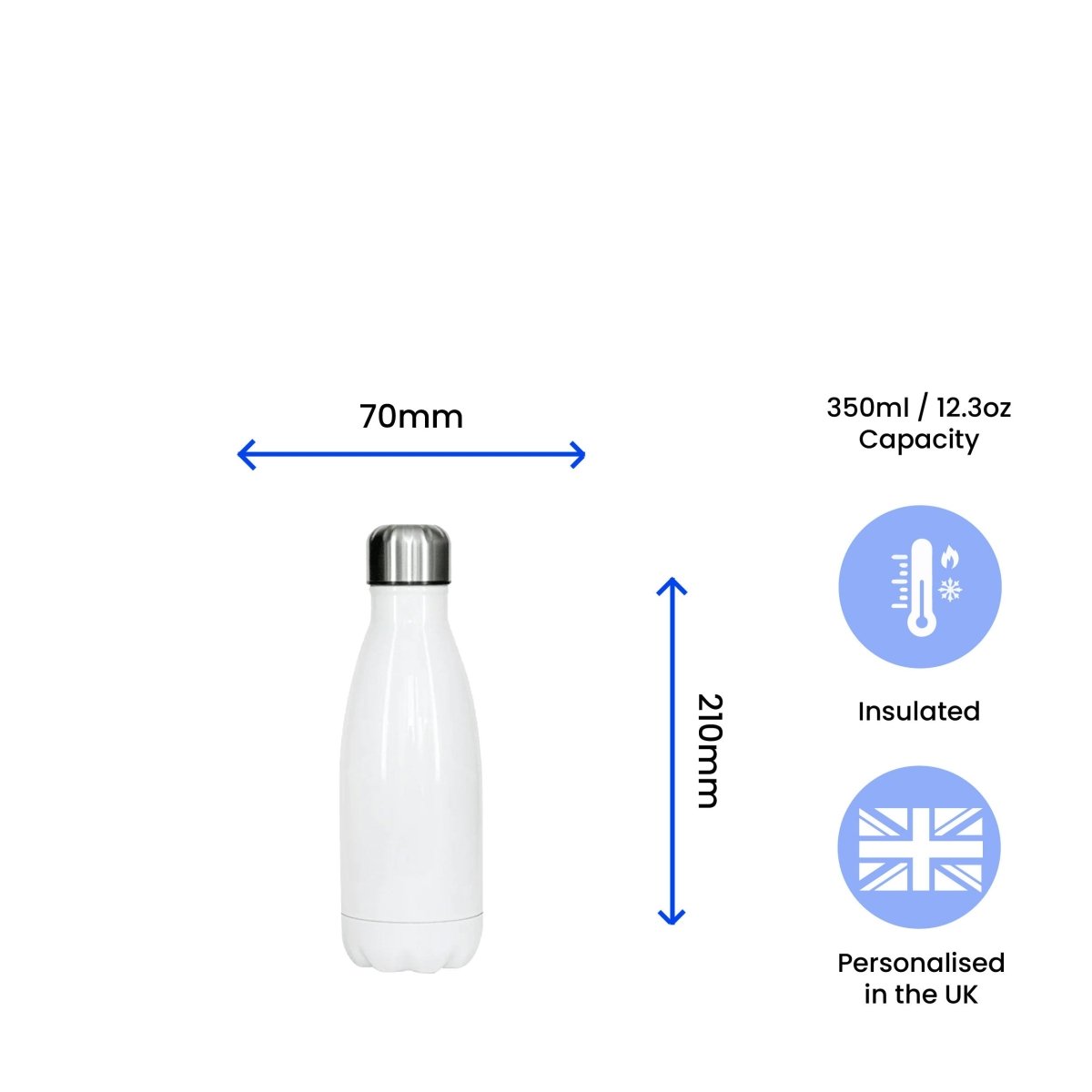 Printed White Thermal Bottle, Any Message, Stainless Steel 350ml/12.3oz