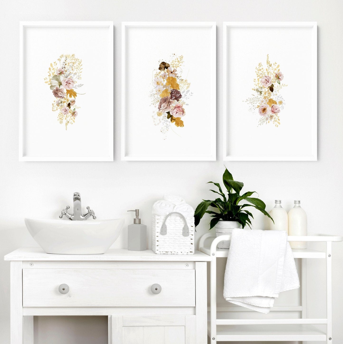Prints for bathroom wall  | set of 3 Shabby Chic wall art