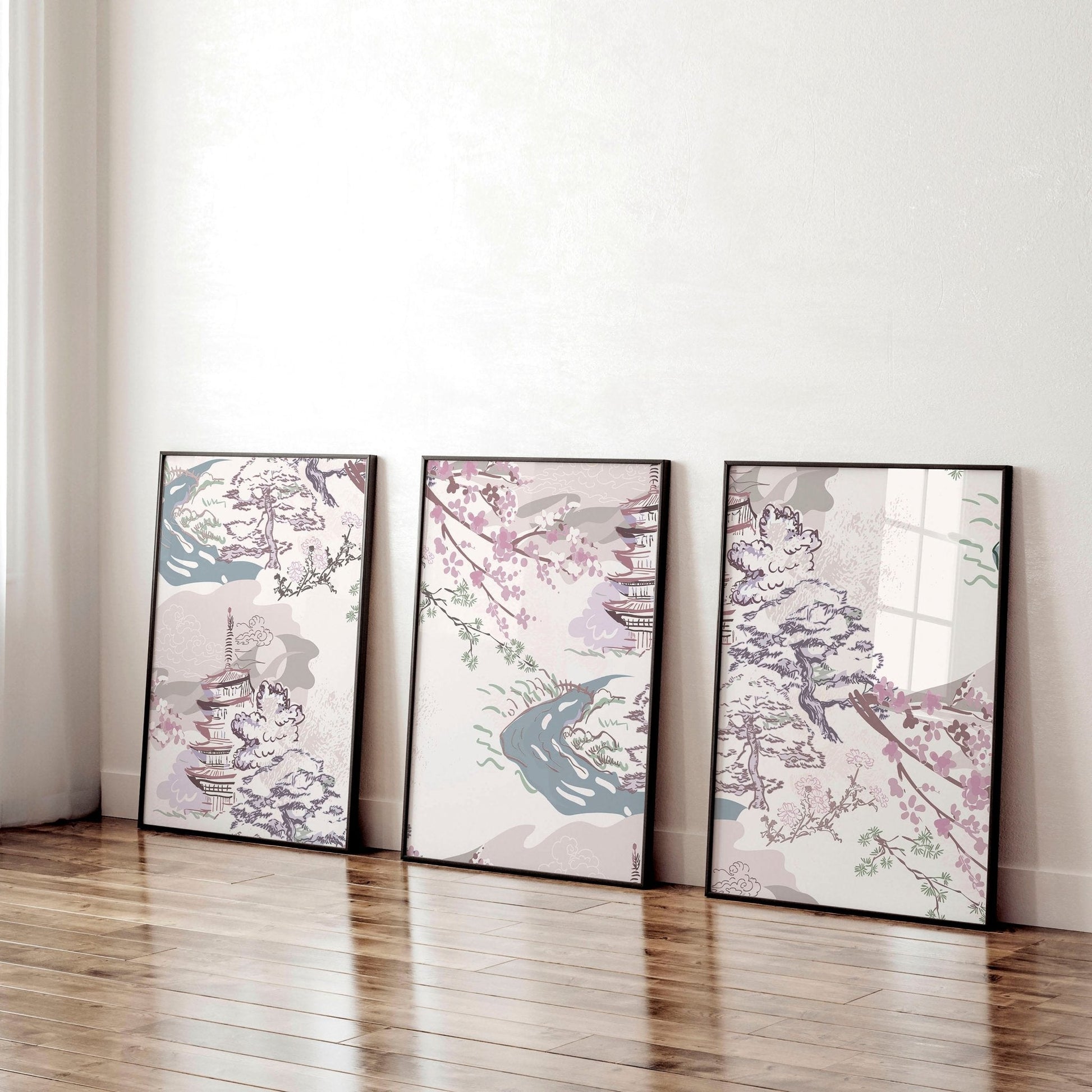 Chinoiserie wall art for home office decor | set of 3 framed wall art