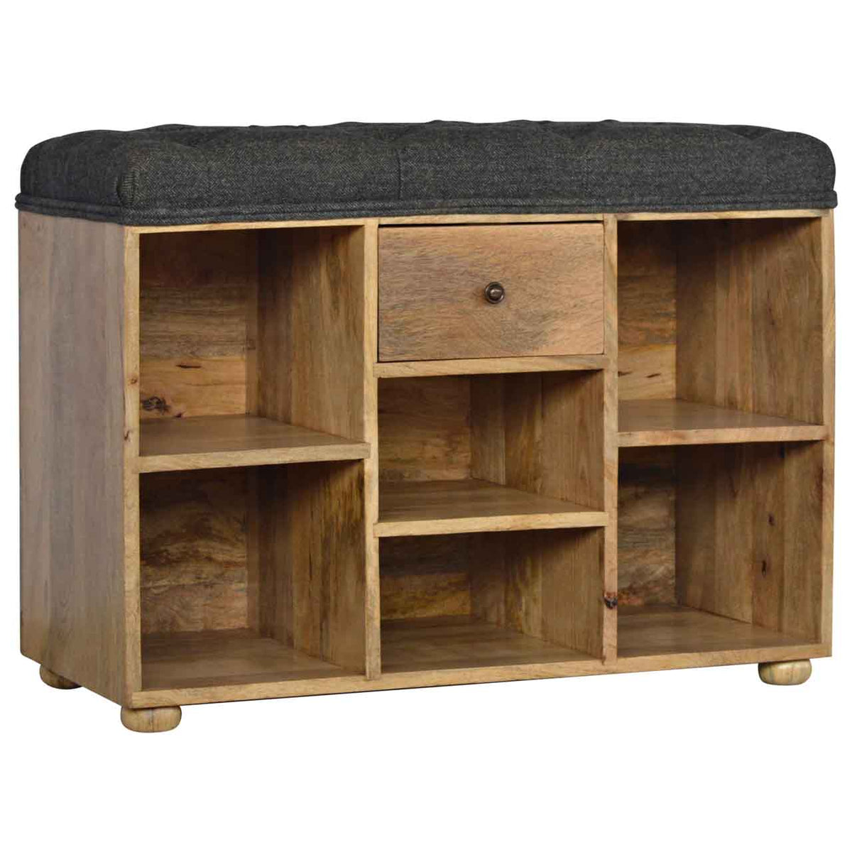 Black Tweed 1-Drawer Bench