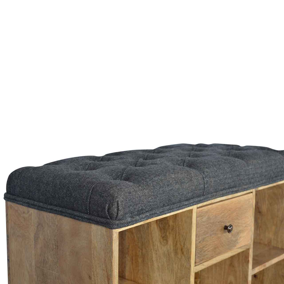 Black Tweed 1-Drawer Bench