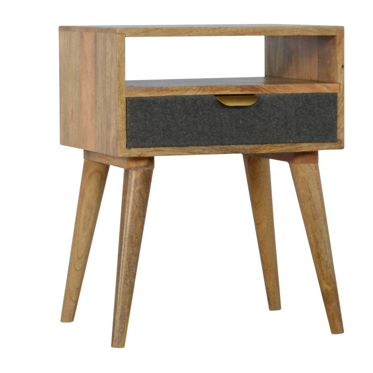 Grey Tweed Bedside with Open Slot Bedside Table
