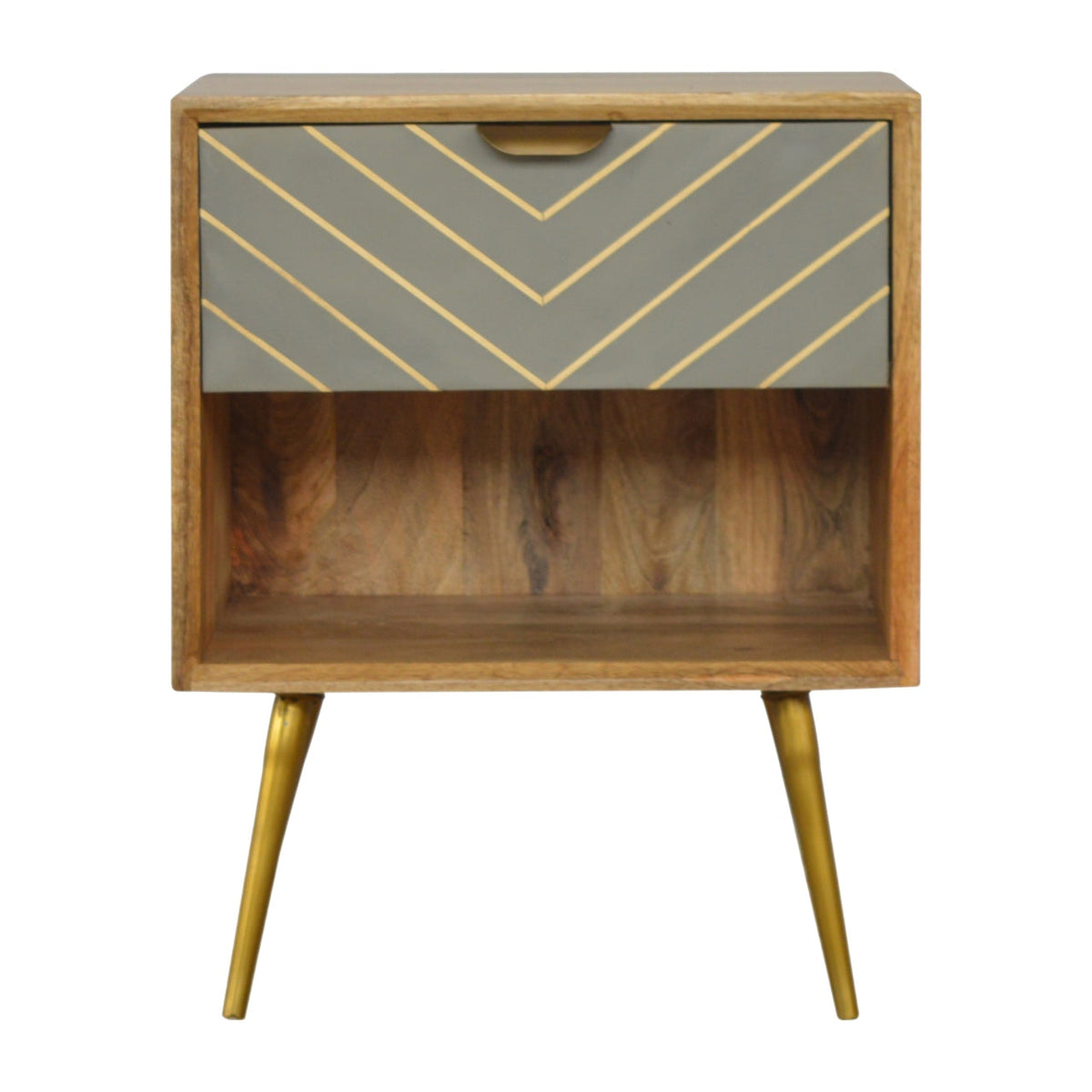 Cement Inlay Bedside with Open Slot Bedside Table