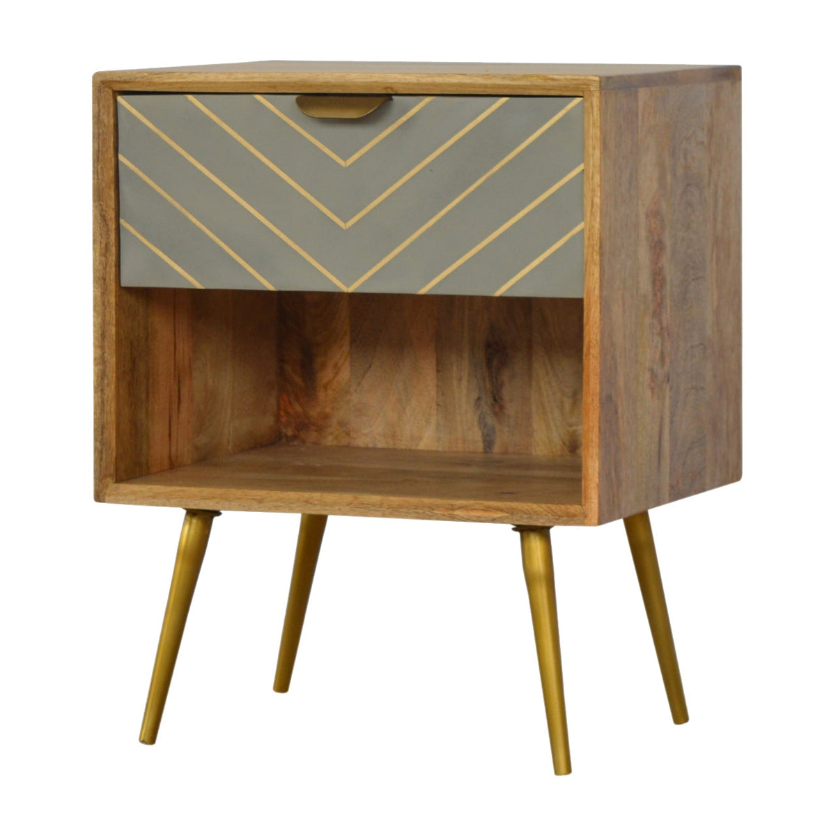 Cement Inlay Bedside with Open Slot Bedside Table