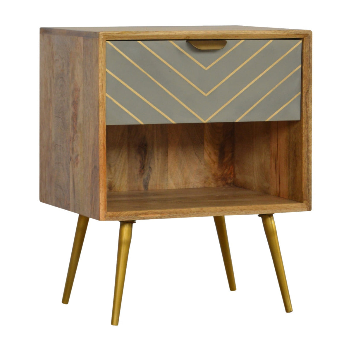 Cement Inlay Bedside with Open Slot Bedside Table