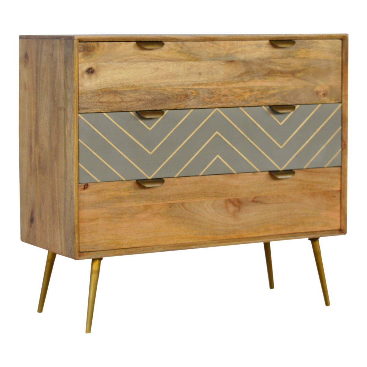 Sleek Cement Brass Inlay Chest of Drawers