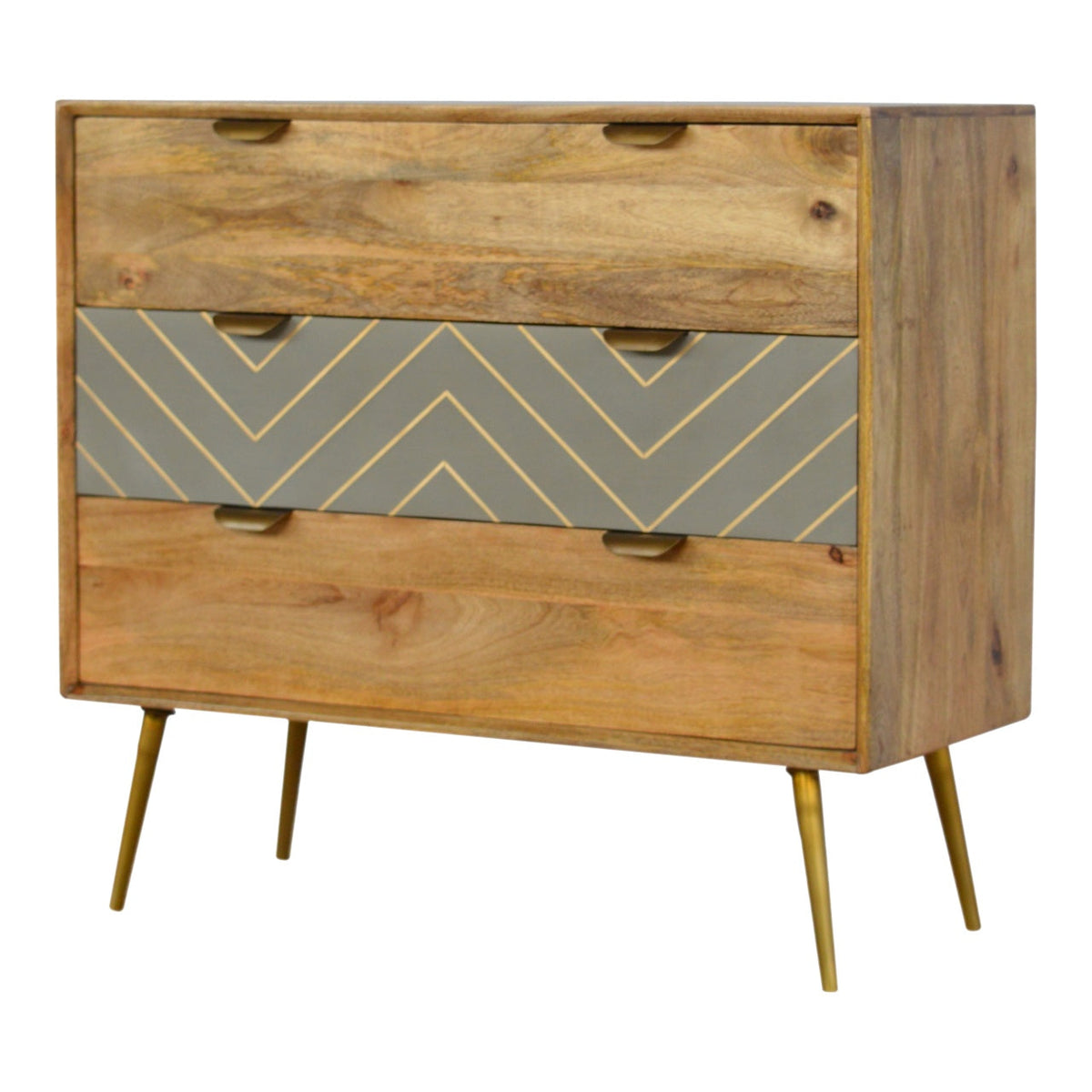 Sleek Cement Brass Inlay Chest of Drawers