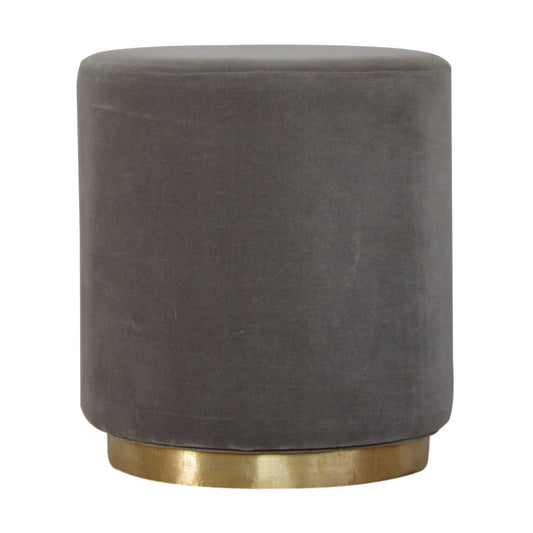 Gold Base Grey Velvet Footstool