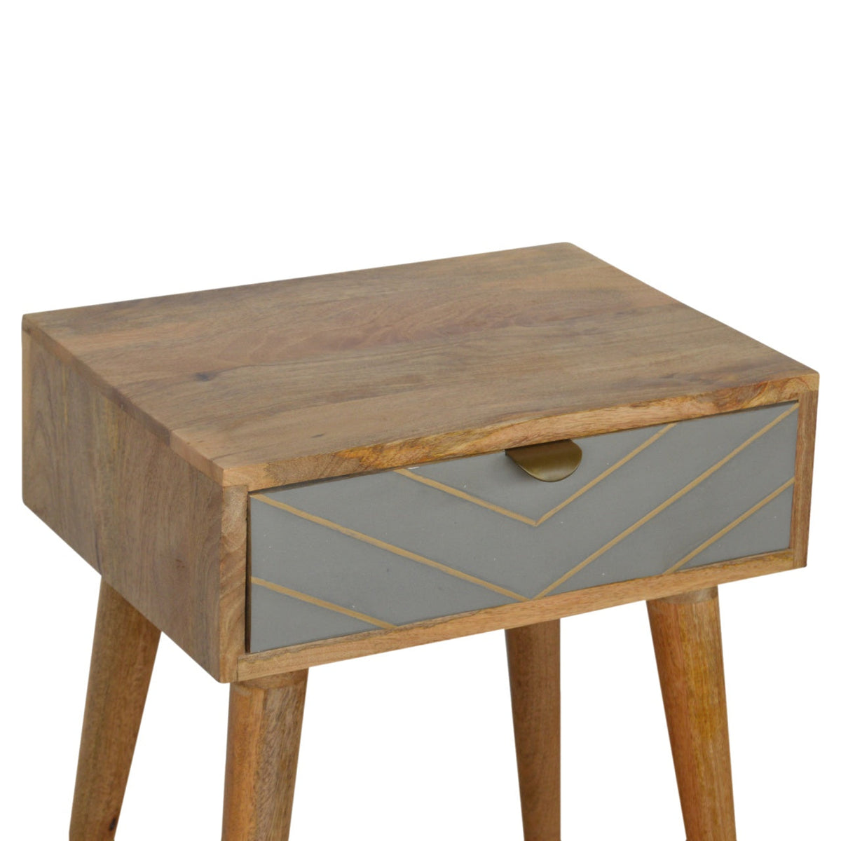 Sleek Cement Brass Inlay Bedside Table