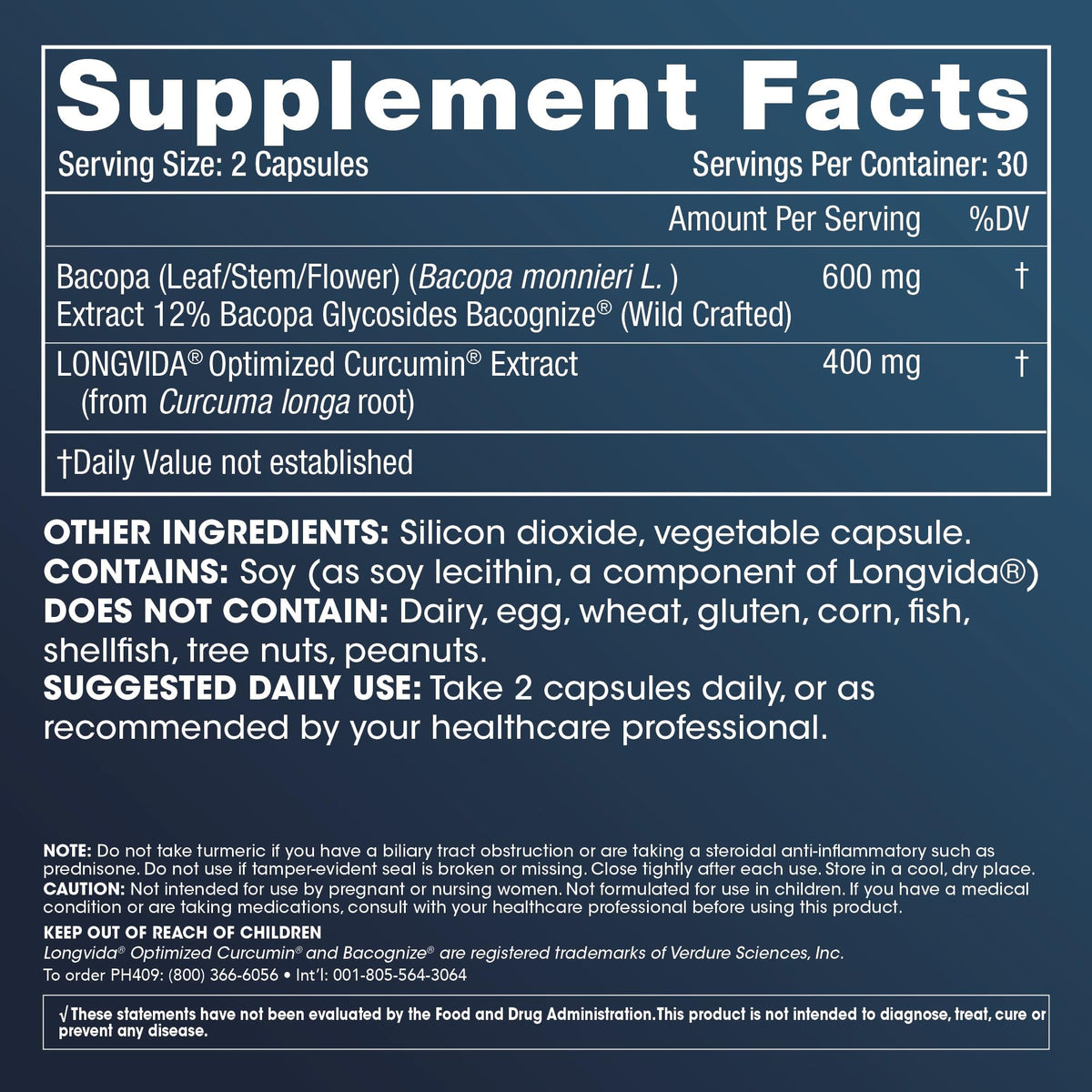 ProHealth 2-Pack Brain & Focus - Optimized Curcumin Longvida with BaCognize Bacopa Monnieri (60 Veggie Capsules)