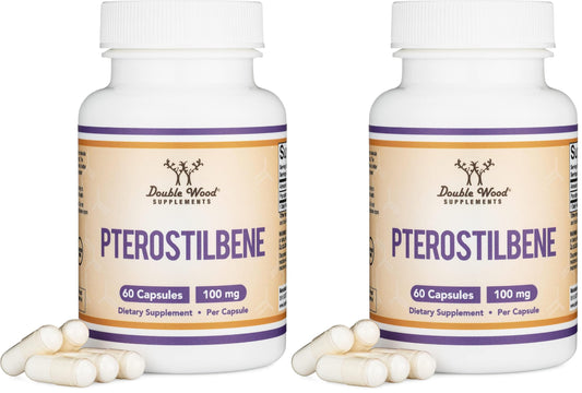 Double Wood Pterostilbene 100mg Capsules – 60 Count Pack of 2 | Third-Party Tested, Non-GMO, Gluten Free