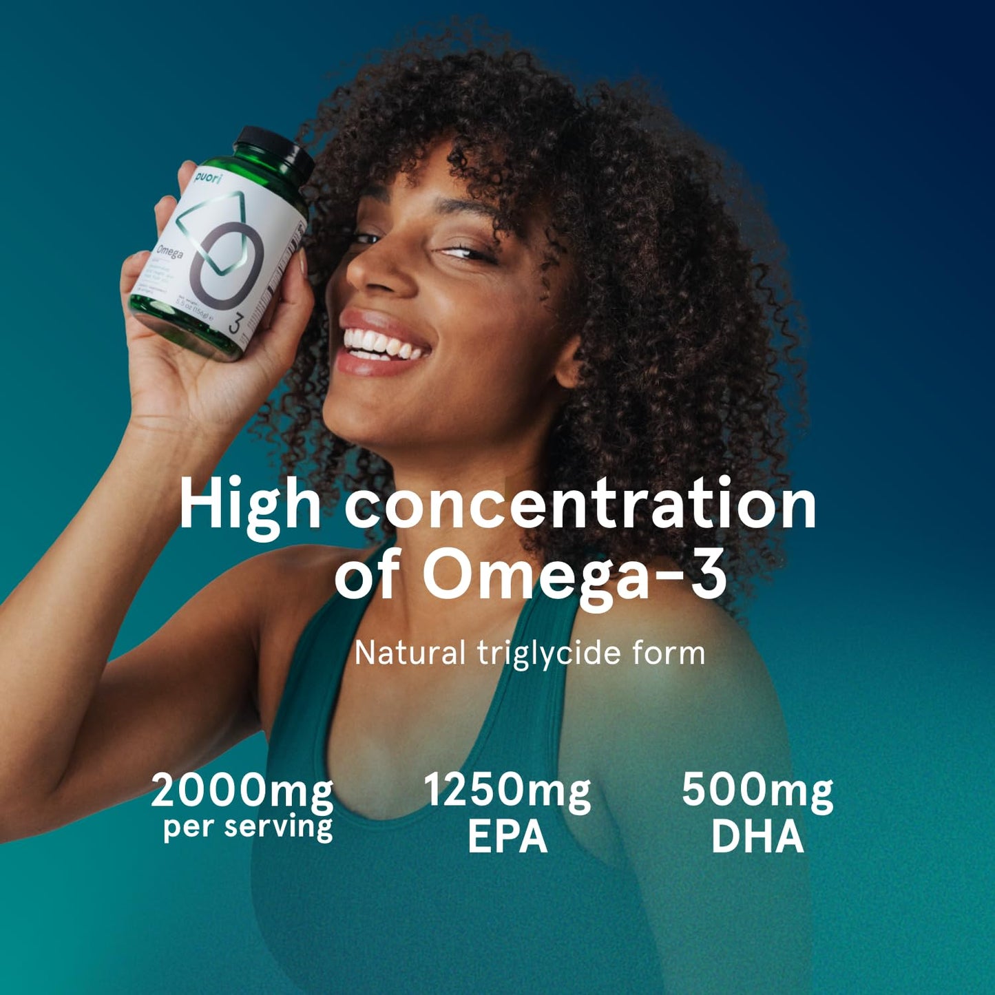 Puori Omega-3 Fish Oil – Ultra Pure & Burpless Wild-Caught | 2000mg Omega-3 (1250 EPA / 500 DHA) | 120 Softgels | IFOS